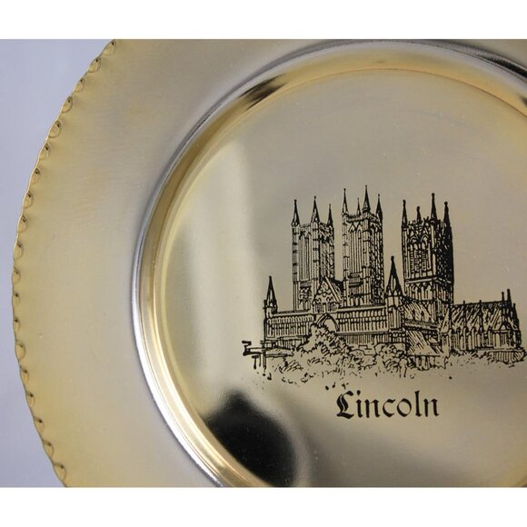 English Gothic Historic Lincoln Cathedral, UK 24K Gold Plated Collectible Plate - Picture 5 of 16
